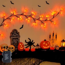 JMEXSUSS Halloween Garland with Lights, 6 FT Willow Lights Pumpkin 