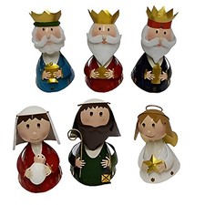 Set Natività Sacra Famiglia in Latta  6 Pezzi cm17 Maria con Bambinello Giuseppe