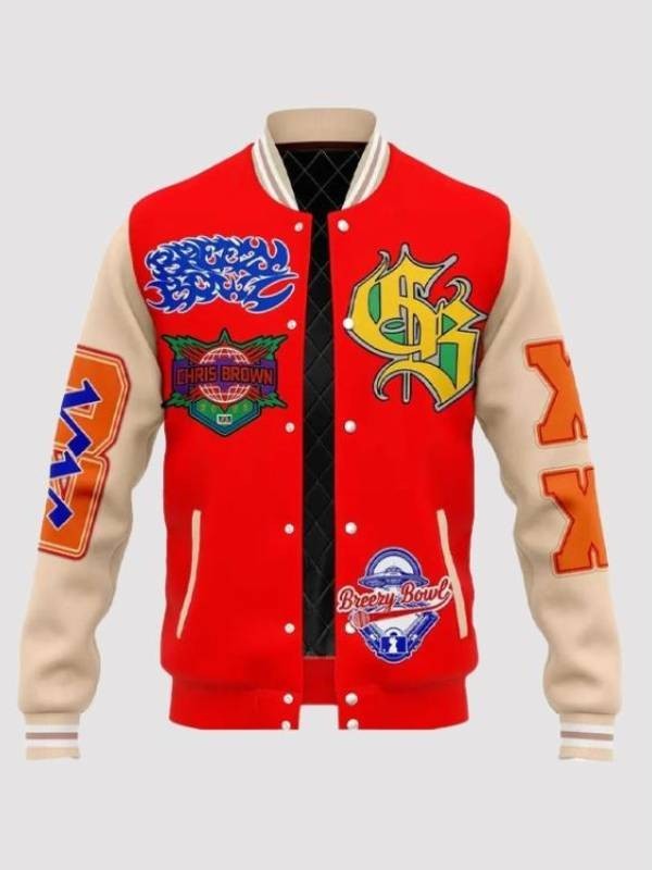 Chris Brown Breezy Bowl Varsity Jacket XX Tour 2025 Red Wool