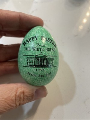 1996 White House Easter Egg Roll Green-Speckled Signed by Bill & Hillary Clinton