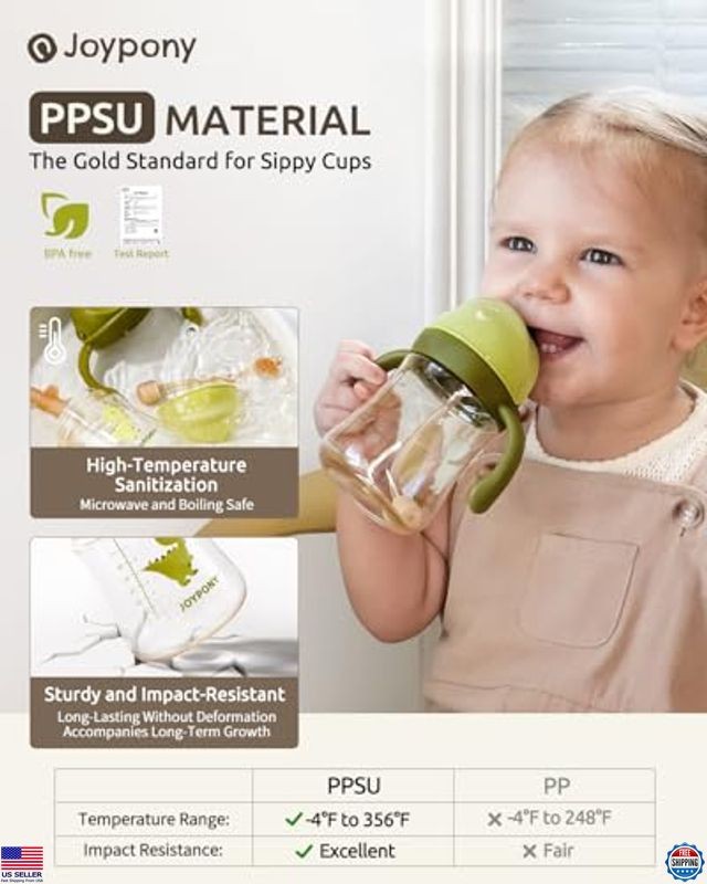 Toddler Sippy Cups 1-3 Years - Spill-Proof Weighted Straw, BPA-Free, 9 oz, Green