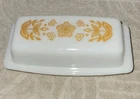 Pyrex Vintage Butterfly Gold Butter Dish with Lid White Milk Glass