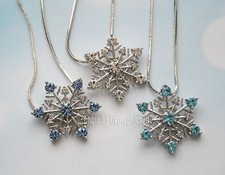 Snowflake Pendent Necklace w Crystals / 17" Silver-tone Chain / 3 Color Choices