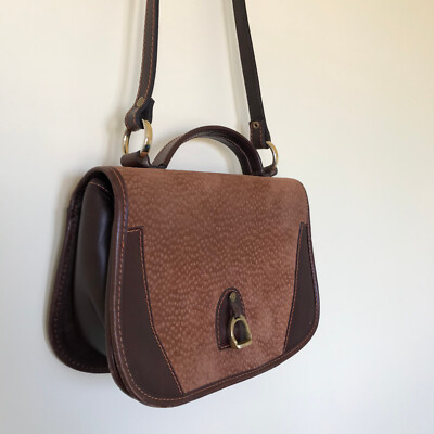 Equestrian Style Brown Faux Leather Purse Shoulder Bag w/ Top - Main Image