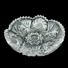 Antique Brilliant Cut Crystal Bowl C. 1905-1915 Sawtooth Edge Pinwheel Fan motif