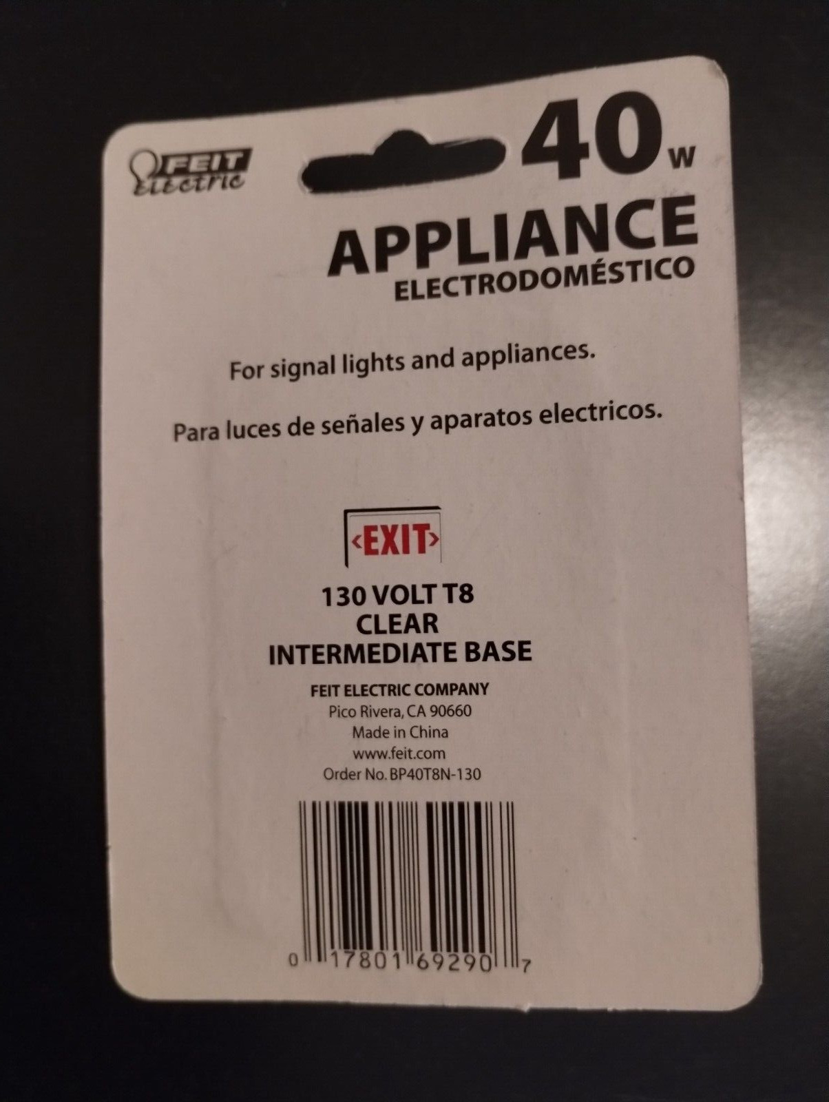 Feit Electric 40W Appliance Bulb 130 Volt T8 Clear