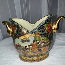 Vintage SATSUMA textured Vessel Double Handled Gold Gilt Raised 6” EWER Chinese