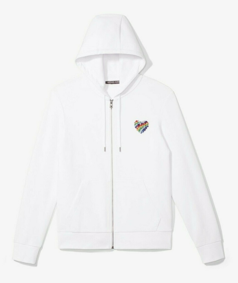 NWT MICHAEL KORS PRIDE Heart Logo Cotton Blend Zip-Up Hoodie in