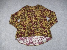 Soft Surroundings Shirt Womens Large Yellow Red Floral Viscose Button Front Top