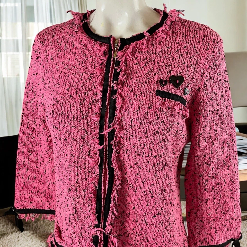 Suéter Lauren Hansen Mujer Grande Seda Algodón Rosa Negro Cremallera Completa Corazón T494 Foto 2 de 4