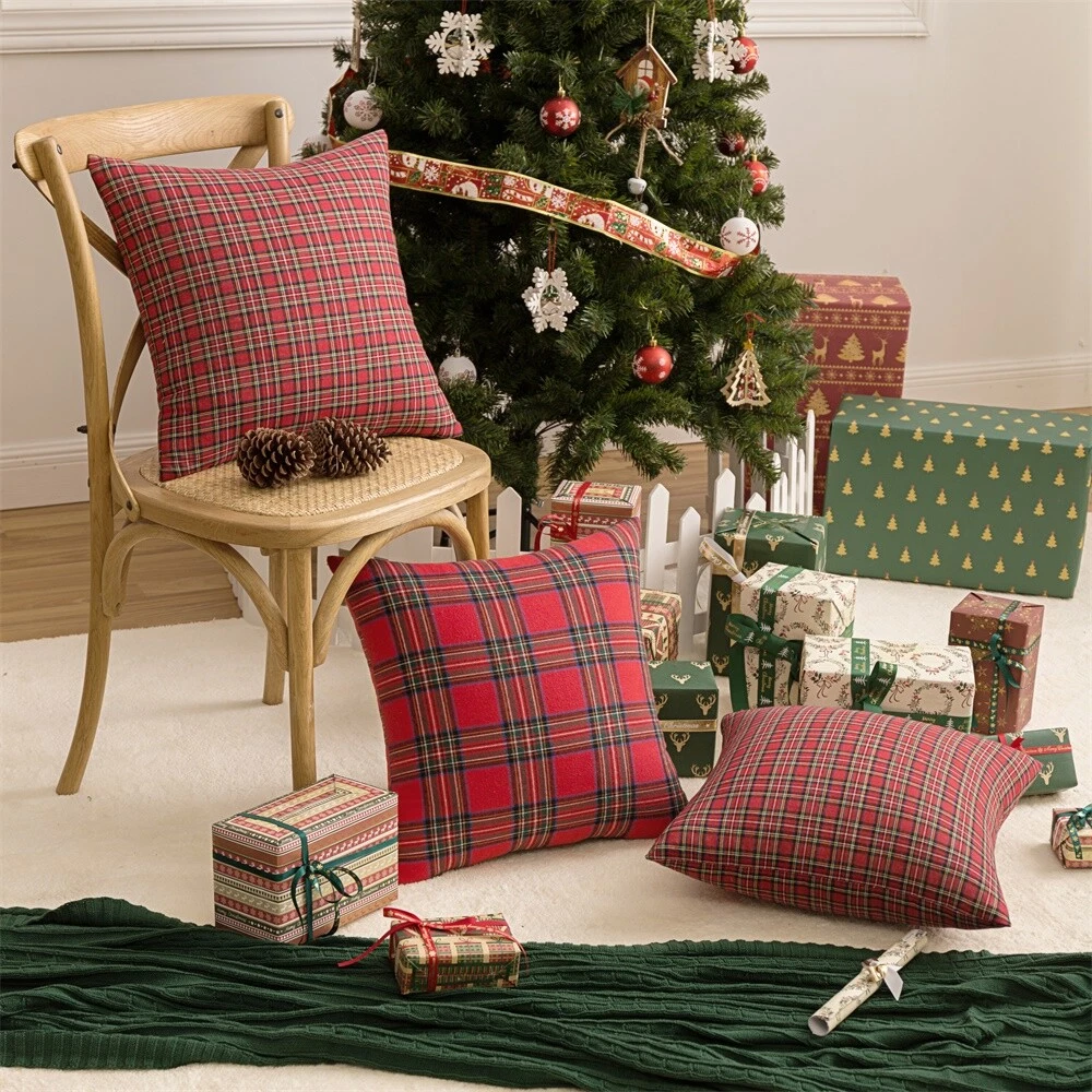 Christmas Pillows, Green Plaid Pillow Cover, Tartan Pillow Covers