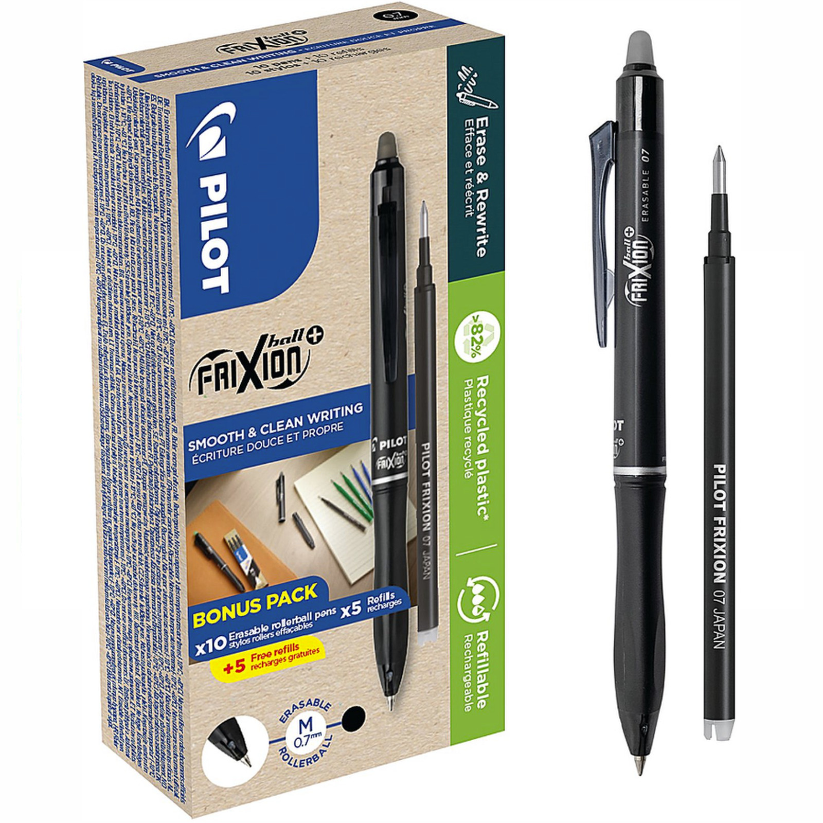 Pilot Greenpack Frixion Ball Erasable Black Pen & Refills Pack 10 - Image 2
