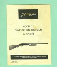 J.C. Higgins Model 21, 20 ga Owners Manual Reproduction