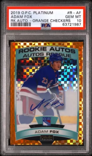ADAM FOX 2019 OPC PLATINUM ROOKIE AUTO ORANGE CHECKERS 15/15 PSA 10 GEM MT POP 1
