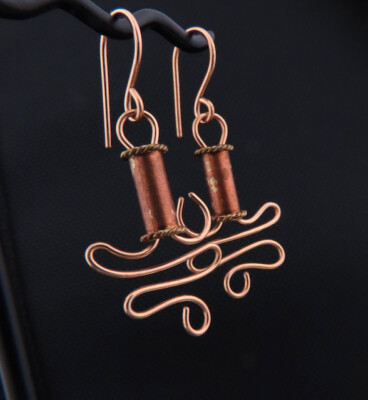 Bronze Copper Wire and Bead Free Form Earrings