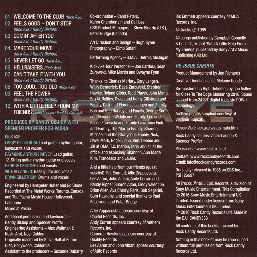 Kick Axe ~ Welcome To The Club (1985) CD 2016 Rock Candy Records UK •• NEW •• - Image 3 of 4
