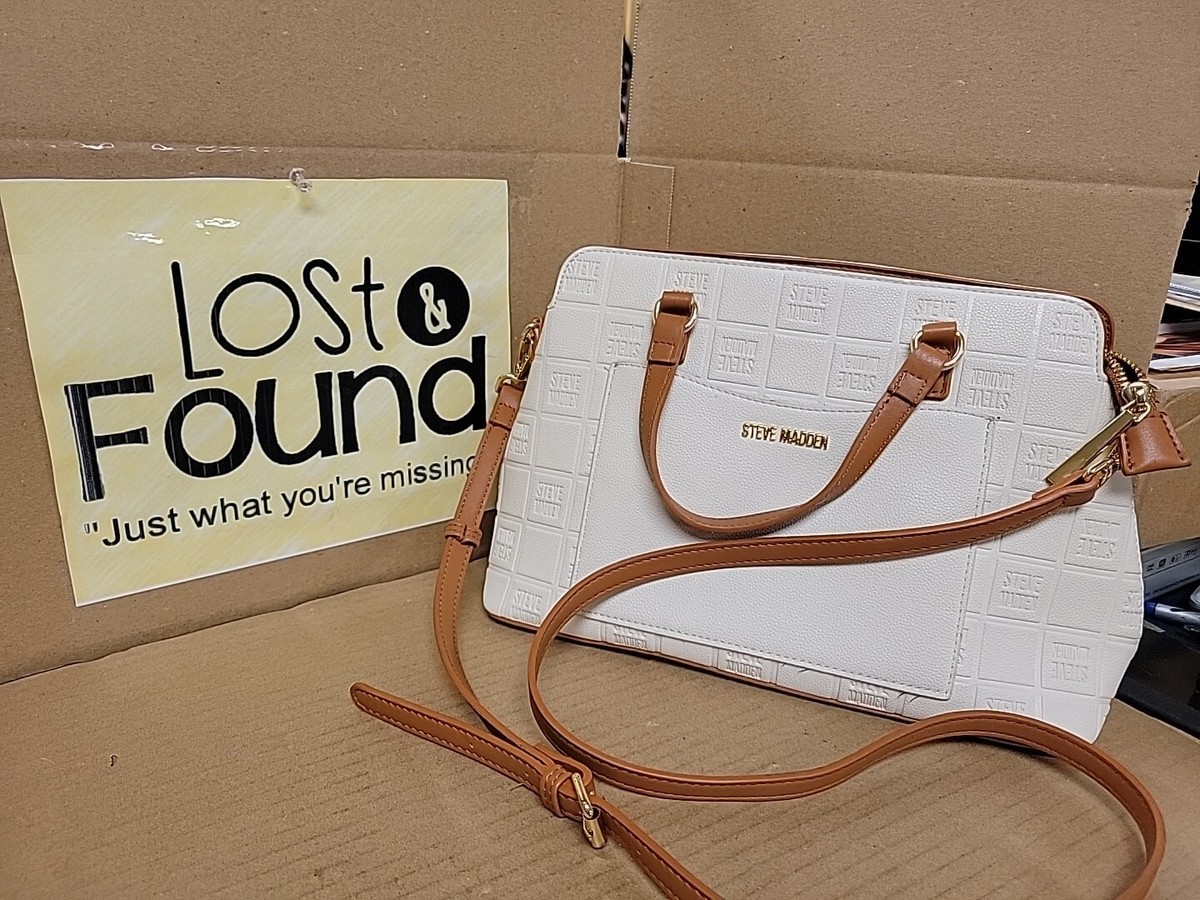 STEVE MADDEN ラインストーン&ロゴ☆ポーチ付き☆ベルトバッグ STEVE MADDEN White Purse Bag Crossbody Handbag w/ Brown