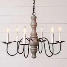 Gettysburg 6 Arm Wood Chandelier in Earl Gray. Country Chandelier Lighting