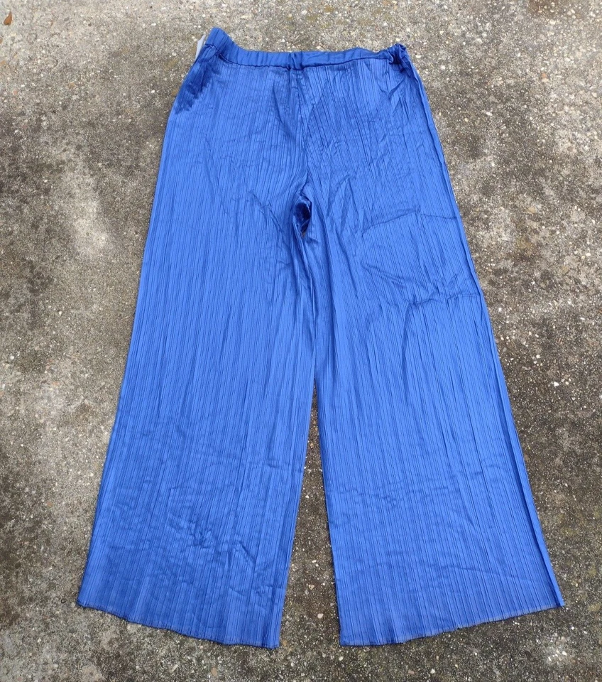 Calça Lafayette 148 New York Parkside cetim plissado azul feminina tamanho XL nova - Imagem 3 de 4