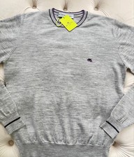 ETRO Milano Pullover Wool Knit Logo Crew Neck Light Gray Sweater Men's XXL Size