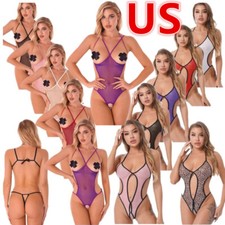US Women's Underwear Naughty Play Teddy Babydoll Bodysuit Hollow Out Lingerie