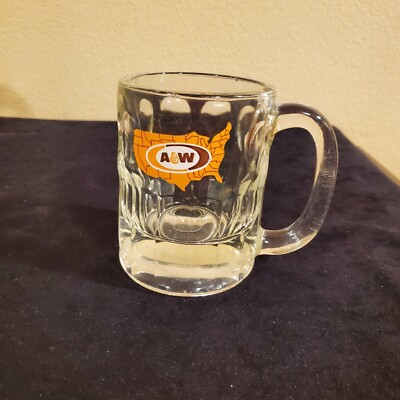Vintage Small AW ROOT BEER Logo 4 1/4'' Tall HEAVY GLASS 8 OUNCE MUG