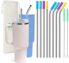 8 Piece 5/16 Inch (8Mm) Wide Stainless Steel Straws for 40 Oz Tumbler with Handl