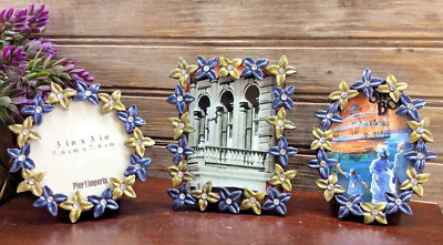 Pier 1 Imports Mini Photo Picture Frames Metal With Rhinestones Glass Set Of 3