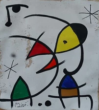 Joan Miro Signed Spanish Surrealist Oil Painting on Canvas | Abstract Art