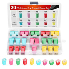 30Pcs Jcase Car Fuse Assortment Kit Low Tall STD Profile Box Shaped Fuses Replac
