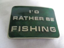 I'd Rather Be Fishing - Green Enamel Belt Buckle