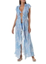 NEW Melissa Odabash Brianna Tropical Blue Wrap Maxi Dress L Large