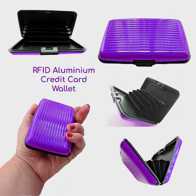 Purple RFID Hard Case Aluminium Security Wallet Scan Safe Credit Card Holder Purple RFID Hard Case Aluminium Security Wallet Scan Safe Credit Card Holder