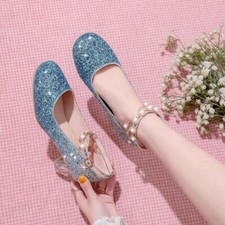 Dama Niña Estrás Borla Zapatos de Baile Cuentas Brillo Show Anfitrión 4.5 cm Tacón Zapato