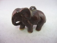 Vintage Brown Glazed Ceramic Elephant Charm Pendant Figurine Miniature Good Luck
