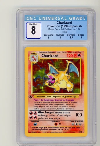 1999 Pokemon Charizard CGC 8 Base Set Holo 4/102 1st Edition SPANISH WOTC