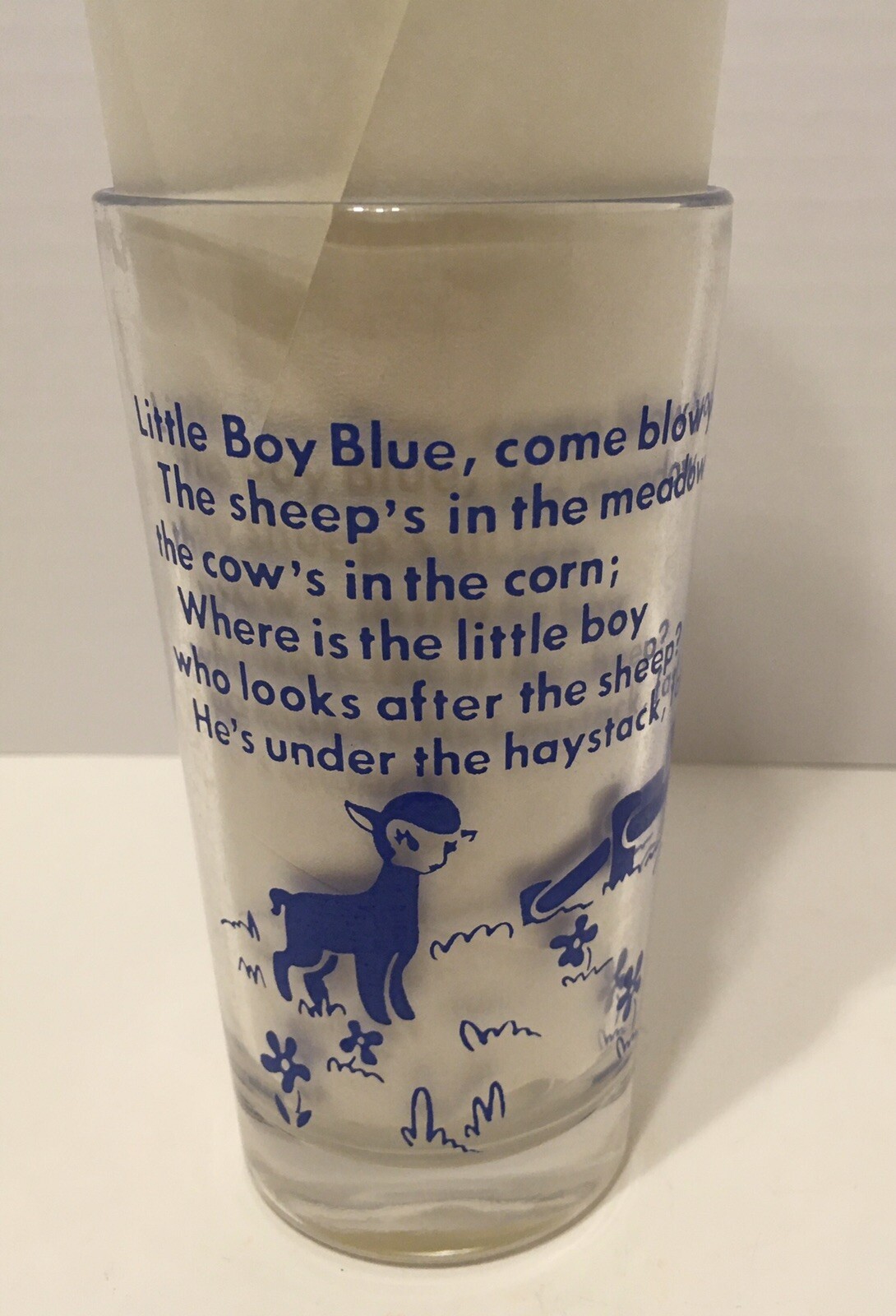 Vintage Little Boy Blue Poem 5" Drinking Tumbler Clear Glass Painted