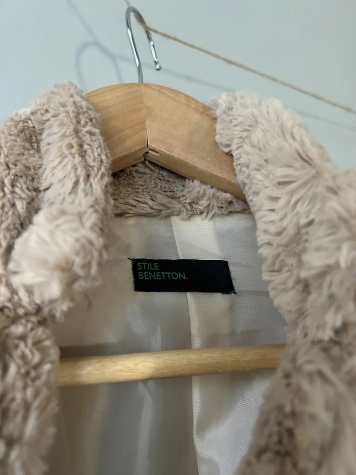 Benetton бежевый искусственного меха пальто Великобритании 12 классический итальянский стиль - Изображение 3 из 4