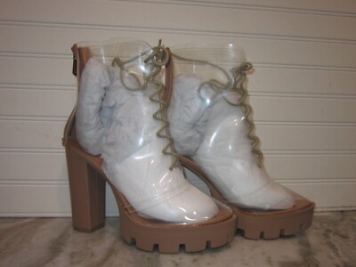 Cape Robbin Cybil-M Nude Lace Up Ankle Boot Size 10 NEW