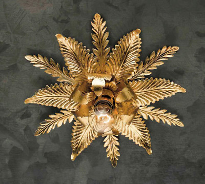 Plafonnier Lustre Fer Forgé Avec Feuille Rose Coloré 1 Lumière