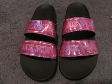 NIP VICTORIA'S SECRET PINK DOUBLE STRAP SPORT SLIDE SMALL PINK METALLIC