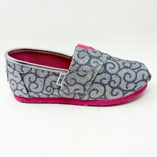 Toms Classics Silver Swirl Pattern Tiny Toddler Slip On Casual Canvas Flat Shoe