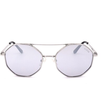 Guess GU7636 10C Silver Mirrored Round Aviator Sunglasses Metal Frame  55-19-140