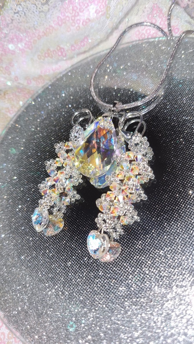 Handmade, swarovski crystal, rainbow, teardrop pendant, neckless
