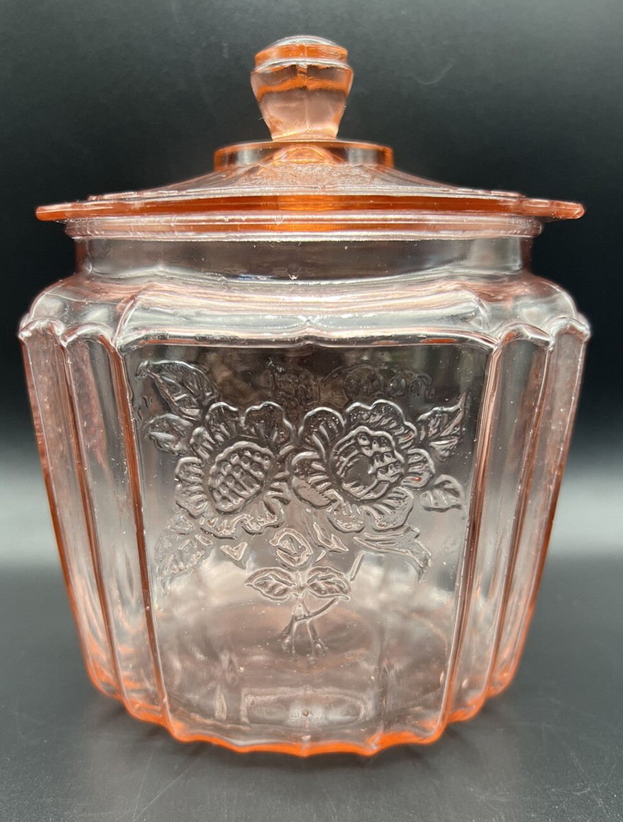 Anchor Hocking Pink Depression Glass Biscuit Cookie Jar Mayfair