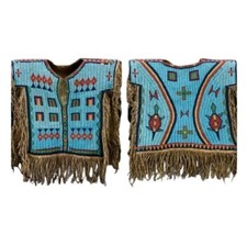 Old Style American Sioux Style Fully Beaded Suede Leather Fringes Powwow Vest