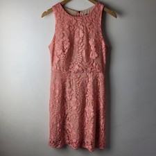 Oasis Women Size 8 Pink Floral Lace Tea Dress Formal Smart Wedding Party Casual
