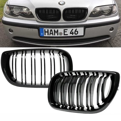 Kühlergrill für BMW 3er E46 Limo Touring 01-05 FACELIFT Schwarz Glanz Doppelsteg
