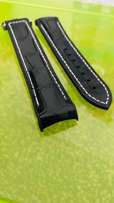 22mm Omega Seamaster Planet Ocean Black Leather/Rubber Silicone Watch Strap