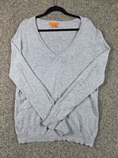 Mens Medium Gray V-Neck Sweater Lightweight Knit Pullover Casual Basic